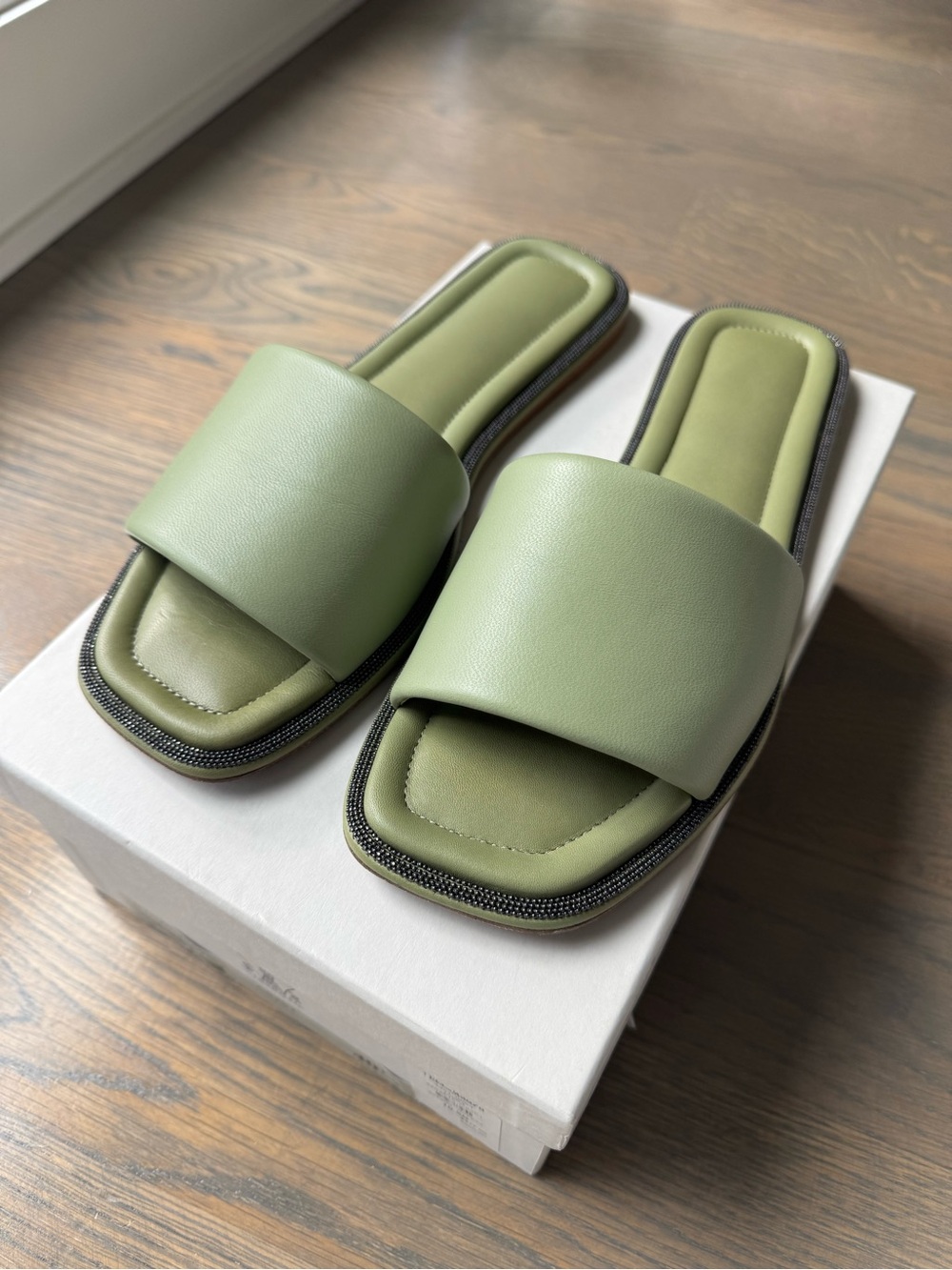 Brunello Cucinelli Sage Green Leather Sandals